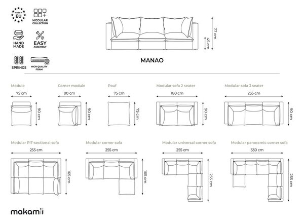 Tmavě šedá rohová pohovka (levý roh/s lenoškou) Manao – Makamii