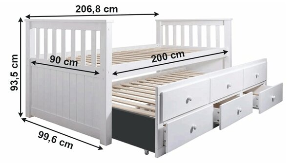 Rozkládací postel 90 cm Ahlan (bílá) (s roštem a úl. prostorem)