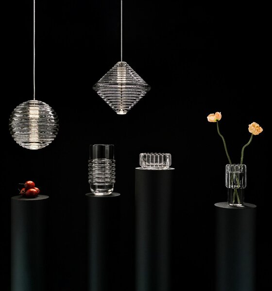 Závěsná svítidlo Tom Dixon, Press Cone, stmívatelné, Transparentní, Obývací pokoj, Sklo, Design
