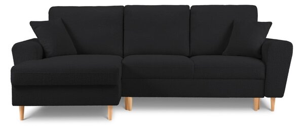Černá rozkládací/s úložným prostorem rohová pohovka z textilie bouclé (levý roh/s lenoškou) Kyoto – Cosmopolitan Design