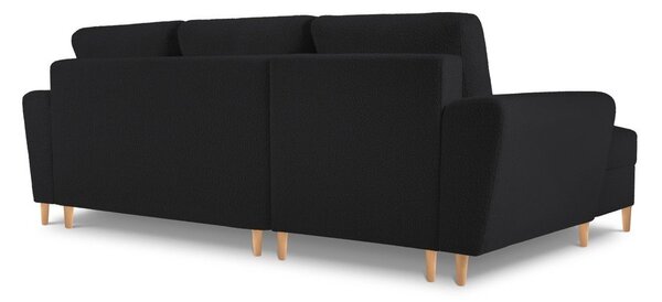Černá rozkládací/s úložným prostorem rohová pohovka z textilie bouclé (levý roh/s lenoškou) Kyoto – Cosmopolitan Design