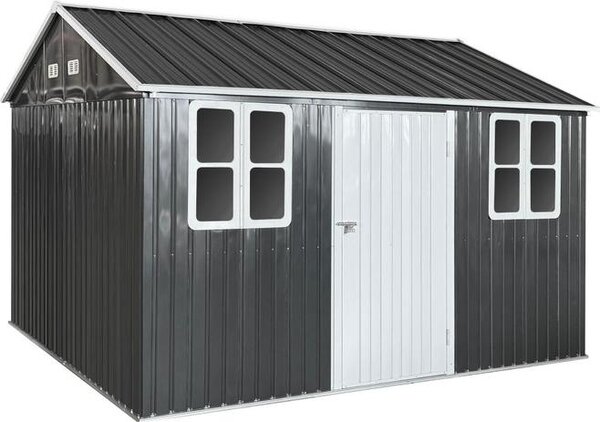 Kondela Plechový zahradní domek Gabko 360x310x250 cm - antracit / bílá