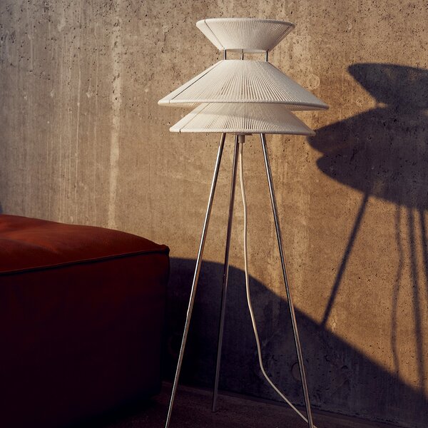 Stojací Lampa FRANDSEN, Kiku, Bílá, Obývací pokoj, Tkanina / Textil
