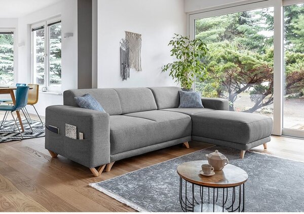 Šedá rozkládací/s úložným prostorem rohová pohovka Classy Sophie – Miuform