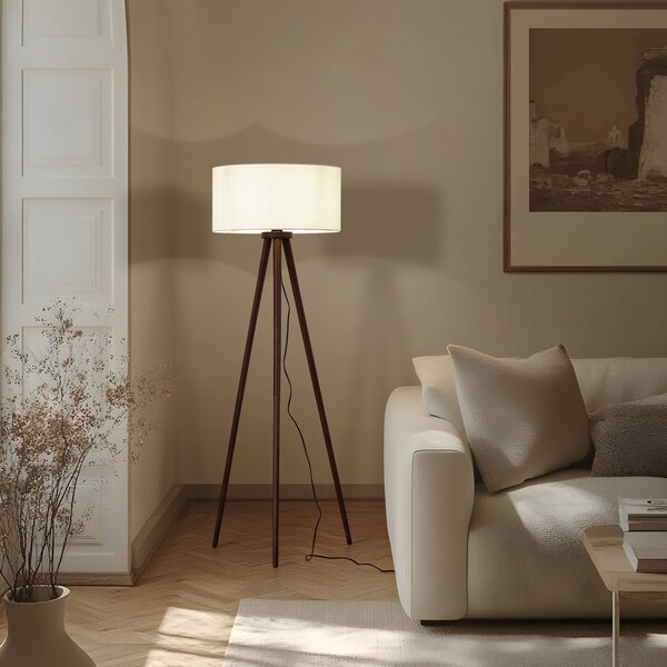 Stojací Lampa Lindby, Charlia, Dřevo, Obývací pokoj, Tkanina / Textil, Skandinávský