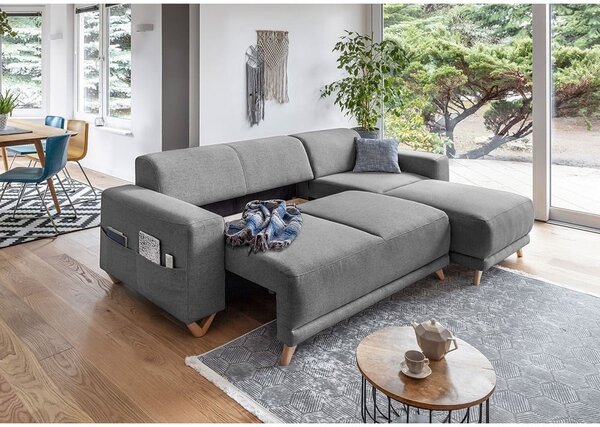 Šedá rozkládací/s úložným prostorem rohová pohovka Classy Sophie – Miuform
