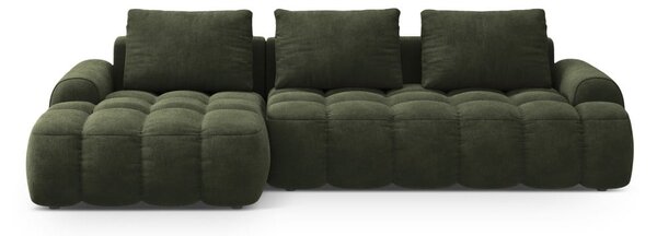 Zelená sametová rozkládací/s úložným prostorem rohová pohovka (levý roh/s lenoškou) Linz – Cosmopolitan Design