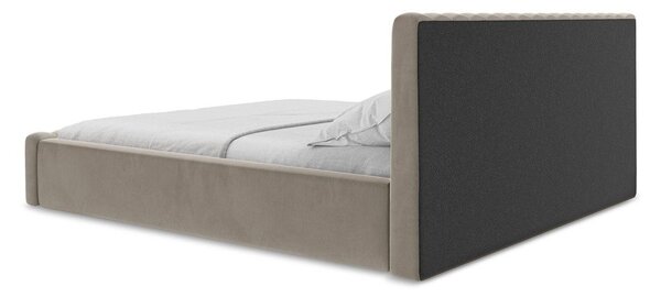 Taupe čalouněná dvoulůžková postel s úložným prostorem s roštem 180x200 cm Lemi – Makamii