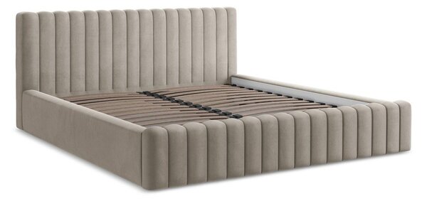Taupe čalouněná dvoulůžková postel s úložným prostorem s roštem 180x200 cm Lemi – Makamii
