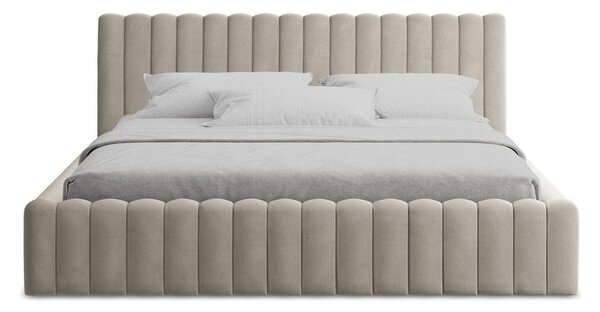 Taupe čalouněná dvoulůžková postel s úložným prostorem s roštem 180x200 cm Lemi – Makamii