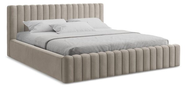 Taupe čalouněná dvoulůžková postel s úložným prostorem s roštem 180x200 cm Lemi – Makamii