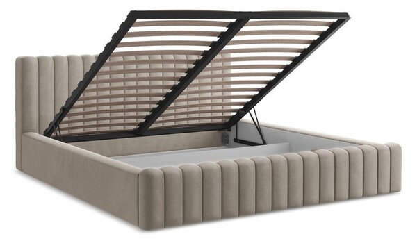 Taupe čalouněná dvoulůžková postel s úložným prostorem s roštem 180x200 cm Lemi – Makamii
