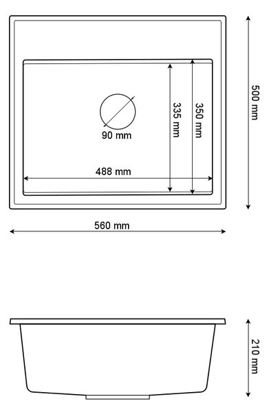 Gamma Modern 5055, 1-komorový granitový dřez 560x500x210 mm, černá, GMA-ZM-55-BK