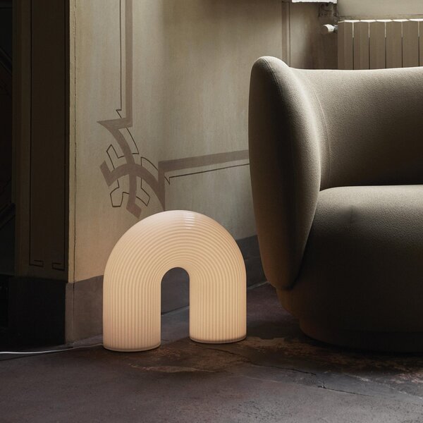 Stolní lampa ferm LIVING, Vuelta, stmívatelné, Bílá, Obývací pokoj, Sklo, Design