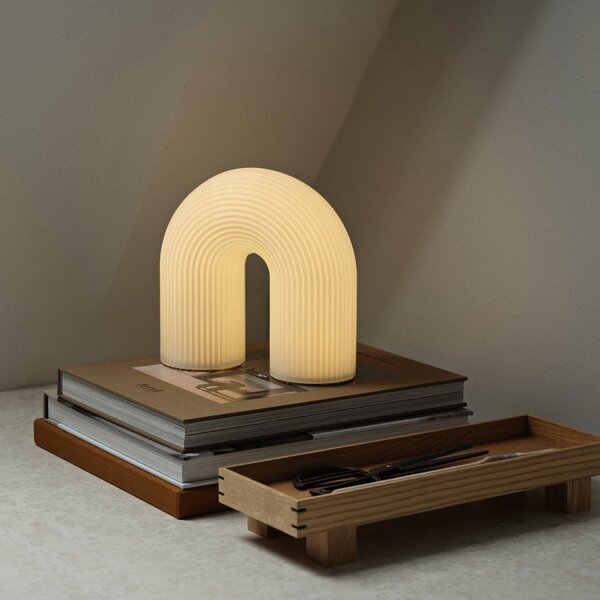 Stolní lampa ferm LIVING, Vuelta, stmívatelné, Bílá, Obývací pokoj, Sklo, Design