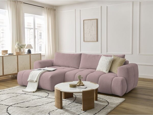 Růžová rozkládací/s úložným prostorem rohová pohovka (levý roh/s lenoškou) Fuji – Bobochic Paris