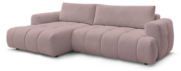 Růžová rozkládací/s úložným prostorem rohová pohovka (levý roh/s lenoškou) Fuji – Bobochic Paris