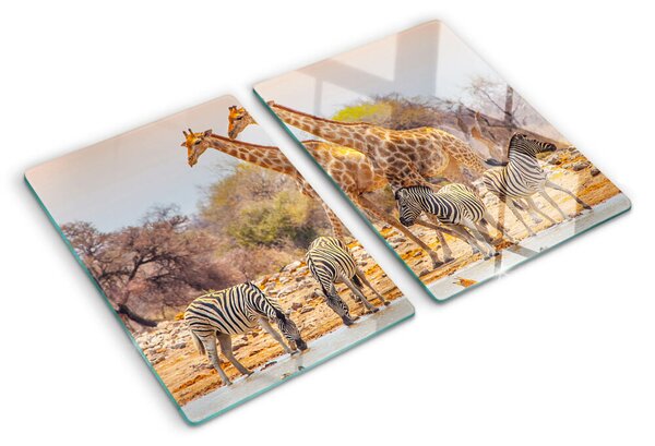 Skleněná krájecí deska Zebra a žirafa v jejich přirozeném prostředí ddk-nr-wm-00005810