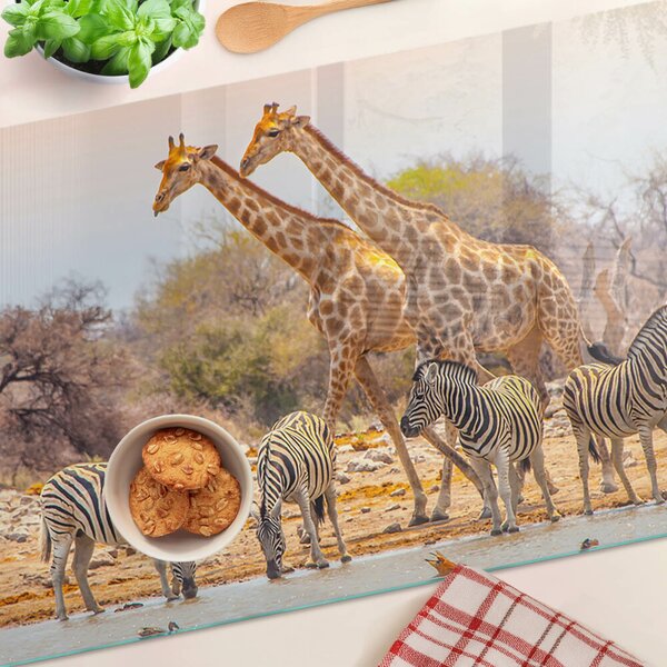 Skleněná krájecí deska Zebra a žirafa v jejich přirozeném prostředí ddk-nr-wm-00005810