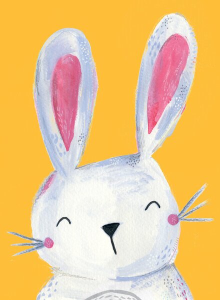 Ilustrace Woodland bunny on mustard, Laura Irwin, (30 x 40 cm)
