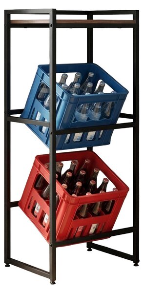 Regál na bedýnky s nápoji Relaxdays, 2 bedýnky, VxxH: 117 x 47 x 32 cm, odkládací plocha, drák na bedýnky s nápoji v industriálním stylu, hndý/erný