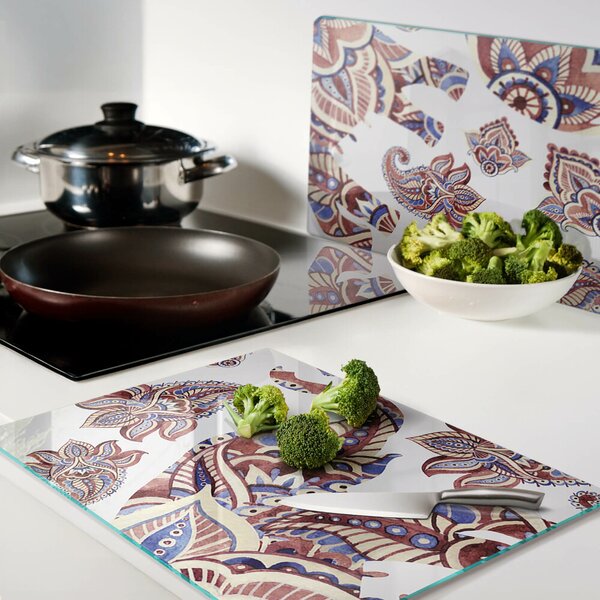Krájecí prkénko skleněné Paisley motiv s květinami ddk-nr-wm-00005834