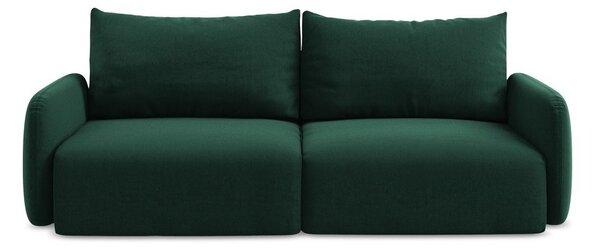 Tmavě zelená sametová rozkládací/s úložným prostorem pohovka 238 cm Kalena – Makamii