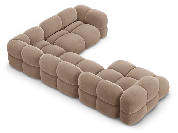 Hnědá sametová rohová pohovka (pravý roh/do "U") Loretto – Cosmopolitan Design