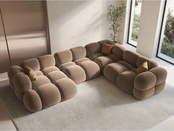Hnědá sametová rohová pohovka (pravý roh/do "U") Loretto – Cosmopolitan Design