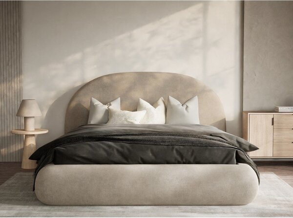 Béžová čalouněná dvoulůžková postel s úložným prostorem s roštem 160x200 cm Maumere – Maison de Rêve