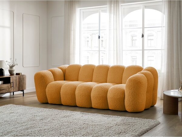 Pohovka z textilie bouclé v hořčicové barvě 232 cm Hippolyte – Bobochic Paris