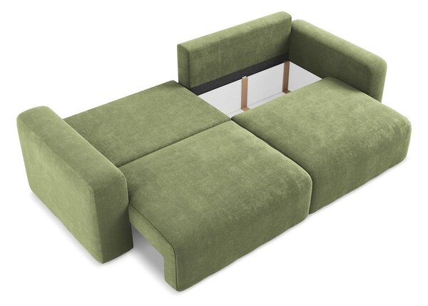 Zelená žinylková rozkládací/s úložným prostorem pohovka 252 cm Kona – Makamii