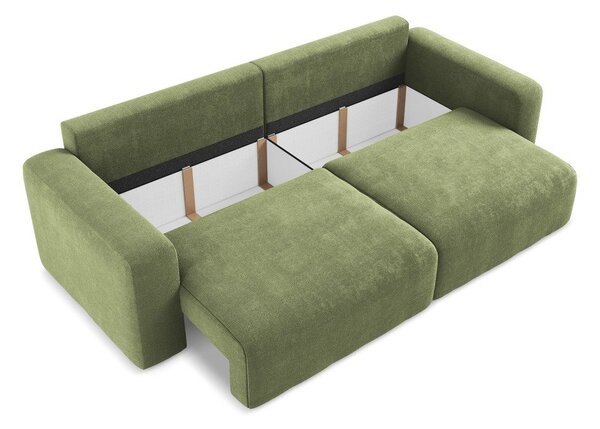 Zelená žinylková rozkládací/s úložným prostorem pohovka 252 cm Kona – Makamii