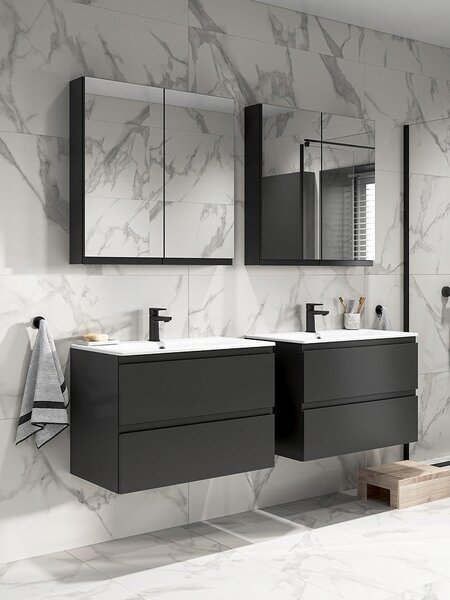Cersanit Moduo SET, závěsná skříňka 50x40x57 cm + umyvadlo 50cm, antracitová matná, S801-471-DSM