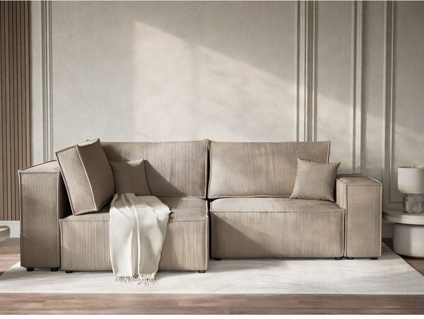 Béžová manšestrová rozkládací/s úložným prostorem rohová pohovka (levý roh/do L) Tonga – Maison de Rêve