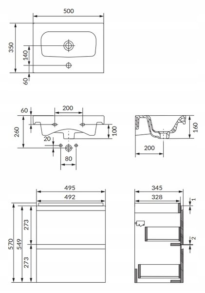 Cersanit Moduo Slim SET, závěsná skříňka 50x35x62 cm + umyvadlo 50cm, antracitová matná, S801-470-DSM