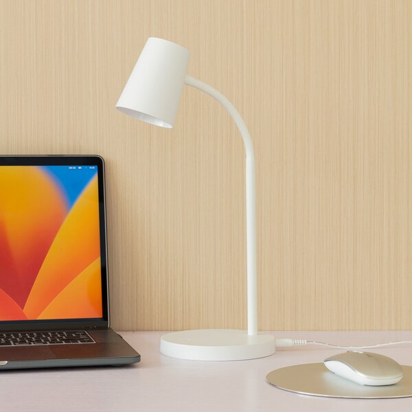 Stolní lampa Lindby, Ailina, stmívatelné, Bílá, Pracovna, Plast, Moderní
