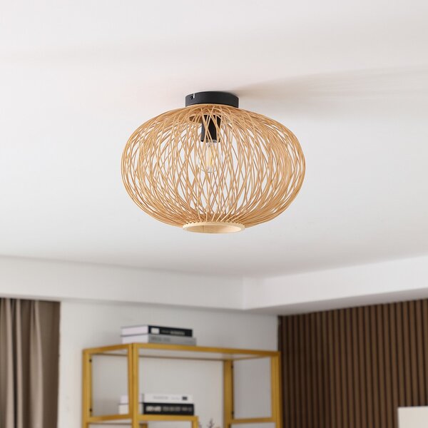 Stropní Lampa Lindby, Solvira, stmívatelné, Dřevo, Obývací pokoj, Bambus, Boho