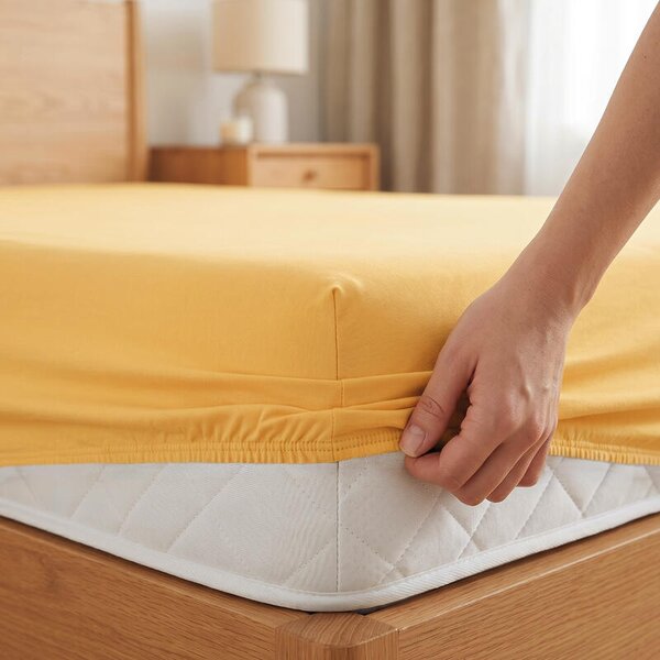 Napínací prostěradlo JERSEY ELASTIC LYCRA okrová výška matrace do 30 cm 90 x 200 cm
