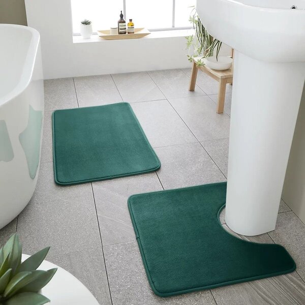 Zelené WC koupelnové předložky v sadě 2 ks z paměťové pěny 50x80 cm Anti-Bacterial – Catherine Lansfield