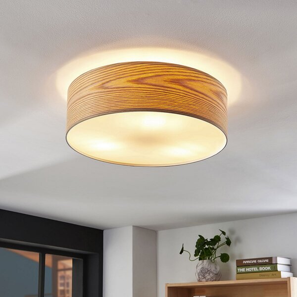 Stropní Lampa Lindby, Dominic, stmívatelné, Dřevo, Obývací pokoj, Dřevo, Skandinávský