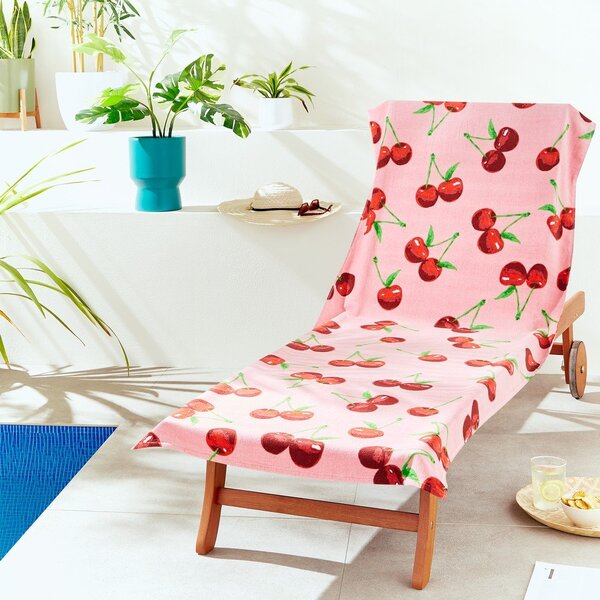 Růžová bavlněná plážová osuška 78x200 cm Cherries – Catherine Lansfield