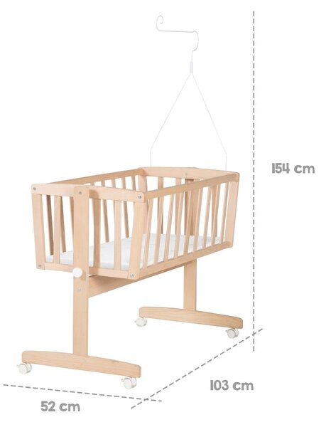 Kolébka z bukového dřeva na kolečkách/s nebesy 40x90 cm v přírodní barvě – Roba