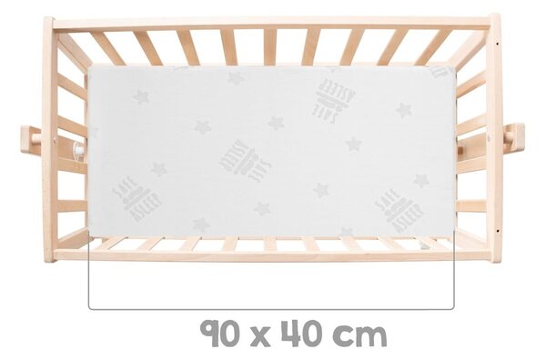 Kolébka z bukového dřeva na kolečkách/s nebesy 40x90 cm v přírodní barvě – Roba