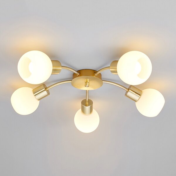 Stropní Lampa Lindby, ELAINA, stmívatelné, Zlatá / mosazná, Obývací pokoj, Kov, Moderní