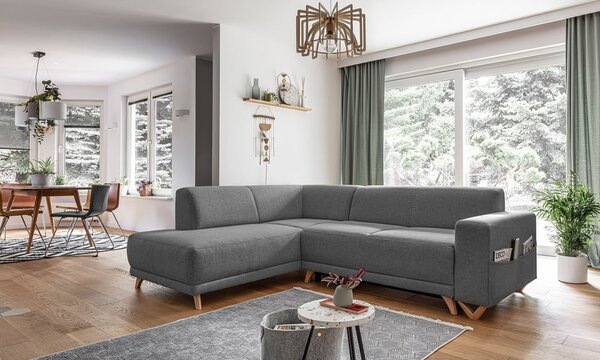 Šedá rozkládací/s úložným prostorem rohová pohovka (levý roh/do L) Classy Sophie – Miuform