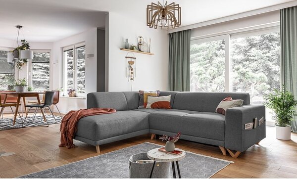 Šedá rozkládací/s úložným prostorem rohová pohovka (levý roh/do L) Classy Sophie – Miuform