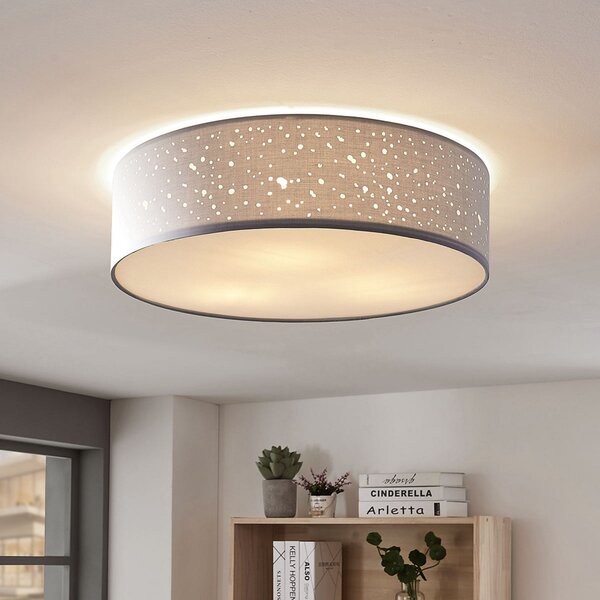 Stropní Lampa Lindby, Umma, stmívatelné, Šedá, Obývací pokoj, Tkanina / Textil, Moderní