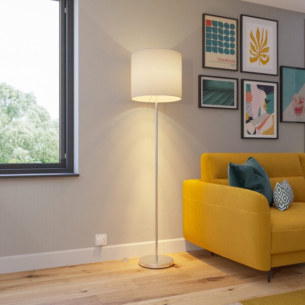 Stojací Lampa Lindby, Everly, Bílá, Obývací pokoj, Tkanina / Textil, Moderní