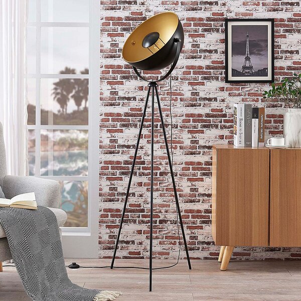 Stojací Lampa Lindby, Meline, Černá, Obývací pokoj, Kov, Moderní